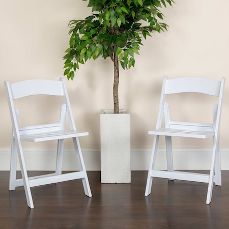 4 Pack HERCULES Series 800 lb. Capacity White Resin Folding Chair with Slatted Seat MPN:4-LE-L-1-WH-SLAT-GG