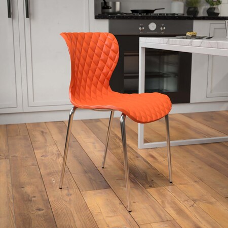 Lowell Contemporary Design Orange Plastic Stack Chair, PK4 MPN:4-LF-7-07C-ORNG-GG