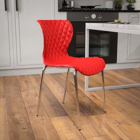Lowell Contemporary Design Red Plastic Stack Chair, PK4 MPN:4-LF-7-07C-RED-GG
