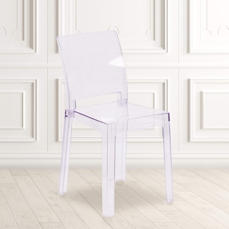 Ghost Chair with Square Back in Transparent Crystal, PK4 MPN:4-OW-SQUAREBACK-18-GG