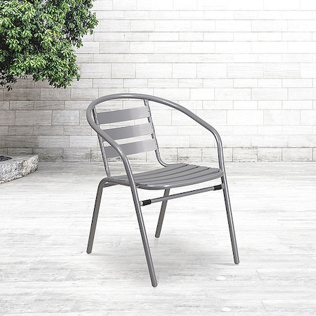 Lila Silver Metal Restaurant Stack Chair with Aluminum Slats, PK4 MPN:4-TLH-017C-GG