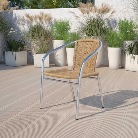 4PK Commercial Aluminum & Beige Rattan Stack Chair MPN:4-TLH-020-BGE-GG