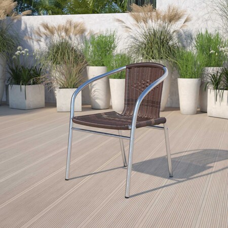 Commercial Aluminum & Dk Brown Rattan Stack Chair, PK4 MPN:4-TLH-020-GG