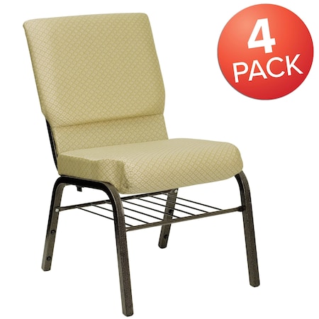 Beige Fabric Church Chair, PK4 MPN:4-XU-CH-60096-BGE-BAS-GG