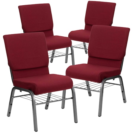Burgundy Fabric Church Chair, PK4 MPN:4-XU-CH-60096-BY-SILV-BAS-GG