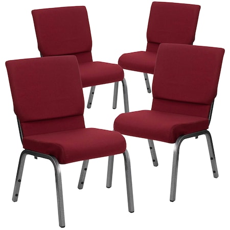 Burgundy Fabric Church Chair, PK4 MPN:4-XU-CH-60096-BY-SILV-GG