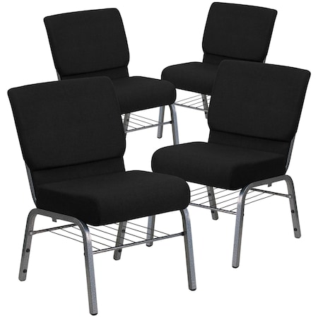 Black Fabric Church Chair, PK4 MPN:4-XU-CH0221-BK-SV-BAS-GG