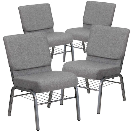 Gray Fabric Church Chair, PK4 MPN:4-XU-CH0221-GY-SV-BAS-GG