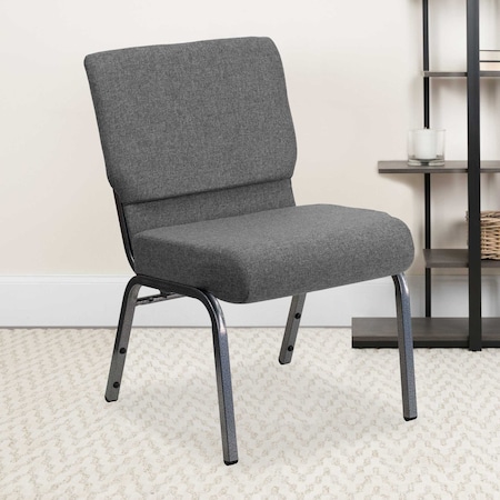 Gray Fabric Church Chair, PK4 MPN:4-XU-CH0221-GY-SV-GG
