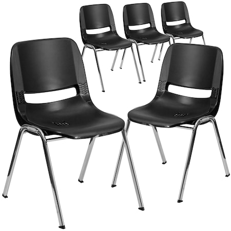 Black Stack Chair-Chrome Frame, PK5 MPN:5-RUT-16-BK-CHR-GG