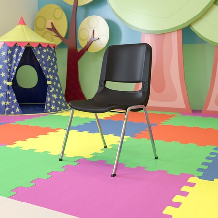 Black Plastic Stack Chair, PK5 MPN:5-RUT-18-BK-CHR-GG