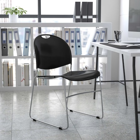 Black Stack Chair-Chrome Frame, PK5 MPN:5-RUT-188-BK-CHR-GG