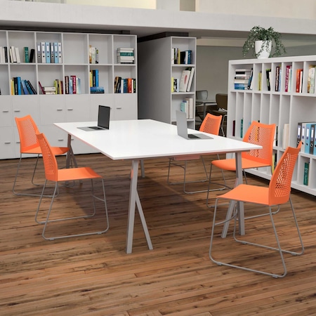 Org Plastic Sled Stack Chair, PK5 MPN:5-RUT-498A-ORANGE-GG