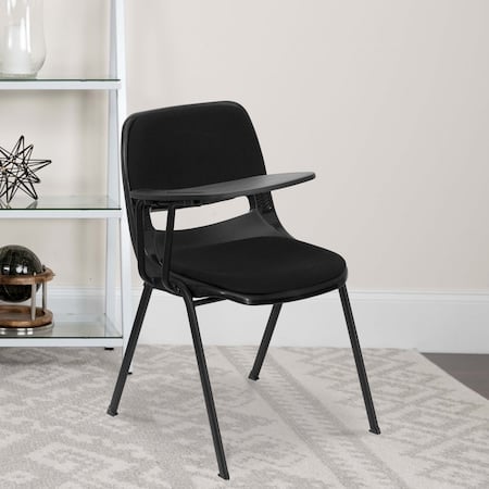Black Plastic Tablet Arm Chair, PK5 MPN:5-RUT-EO1-01-PAD-RTAB-GG