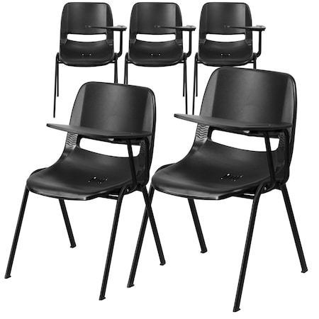 Black Ergonomic Shell Chair with Left Handed Flip-Up Tablet Arm, PK5 MPN:5-RUT-EO1-BK-LTAB-GG