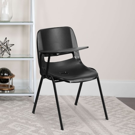 Black Ergonomic Shell Chair with Right Handed Flip-Up Tablet Arm, PK5 MPN:5-RUT-EO1-BK-RTAB-GG