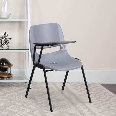 Gray Ergonomic Shell Chair with Right Handed Flip-Up Tablet Arm, PK5 MPN:5-RUT-EO1-GY-RTAB-GG