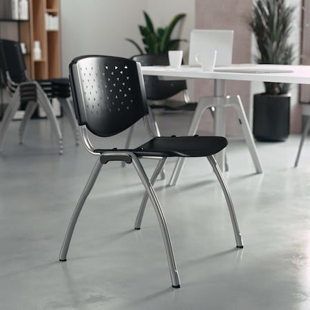 HERCULES Series 880 lb. Capacity Black Plastic Stack Chair with Titanium Gray Powder Coated Frame, PK5 MPN:5-RUT-F01A-BK-GG