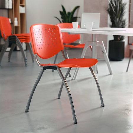 HERCULES Series 880 lb. Capacity Orange Plastic Stack Chair with Titanium Gray Powder Coated Frame, PK5 MPN:5-RUT-F01A-OR-GG