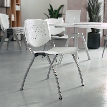 HERCULES Series 880 lb. Capacity White Plastic Stack Chair with Titanium Gray Powder Coated Frame, PK5 MPN:5-RUT-F01A-WH-GG