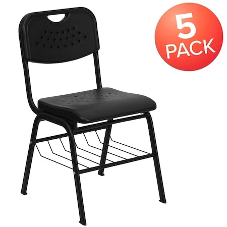 Black Plastic Student Chair, PK5 MPN:5-RUT-GK01-BK-BAS-GG