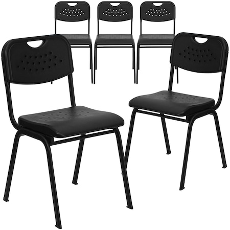Black Plastic Stack Chair, PK5 MPN:5-RUT-GK01-BK-GG