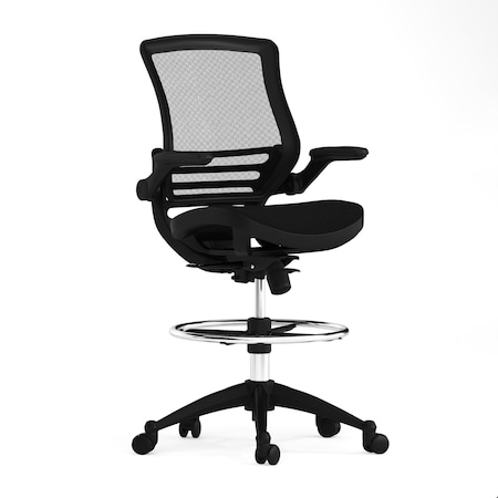 Mesh Drafting Chair, Padded Arms, Black Mesh/Black Frame MPN:BL-LB-8801X-D-BLK-GG