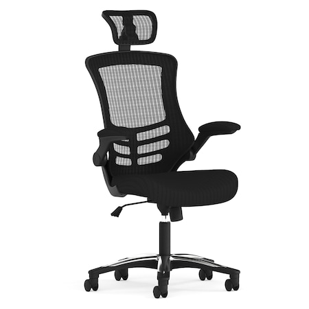 Contemporary Chair Black High Back Exec Chair, Adjustable Arms, 18-3/4
