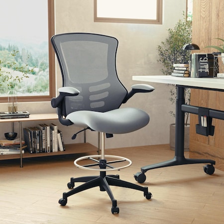 Kelista Mid-Back Dark Gray Mesh Ergonomic Drafting Chair with Adjustable Foot Ring and Flip-Up Arms MPN:BL-X-5M-D-DKGY-GG