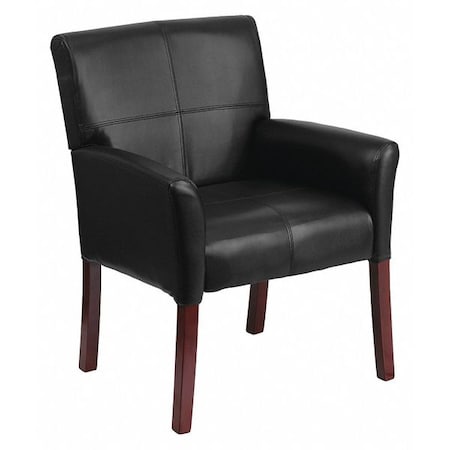 Contemporary Executive Side Reception Chair, Black Seat, Wood Back, 26 1/2