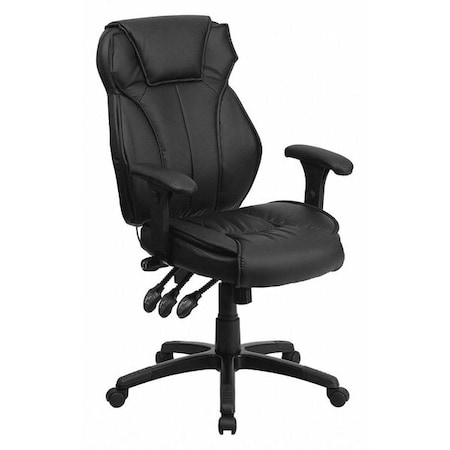 Contemporary Chair Black High Back Exec Chair, Adjustable Arms, 17-1/2