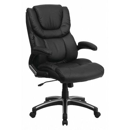 Contemporary Chair Black High Back Exec Chair, Fixed Arms, 17-1/2
