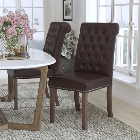 Midcentury Parsons Chair, Brown Back, 18.5 W 27-1/2