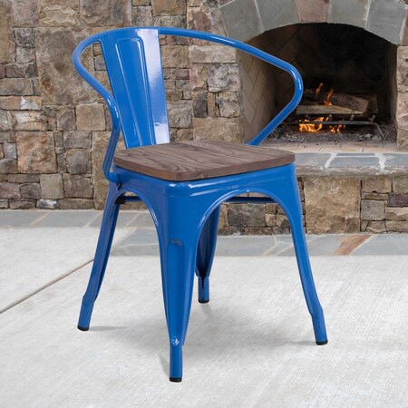 Metal Chair with Arms, Blue MPN:CH-31270-BL-WD-GG