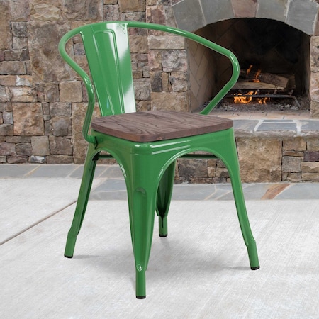 Metal Chair with Arms, Green MPN:CH-31270-GN-WD-GG