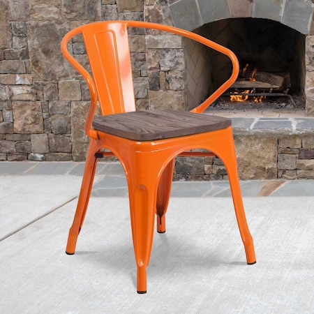 Metal Chair with Arms, Orange MPN:CH-31270-OR-WD-GG
