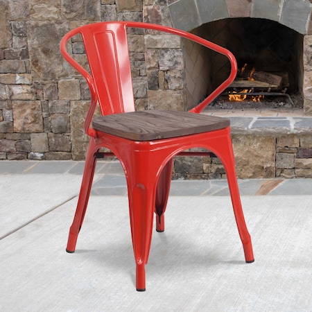 Metal Chair with Arms, Red MPN:CH-31270-RED-WD-GG