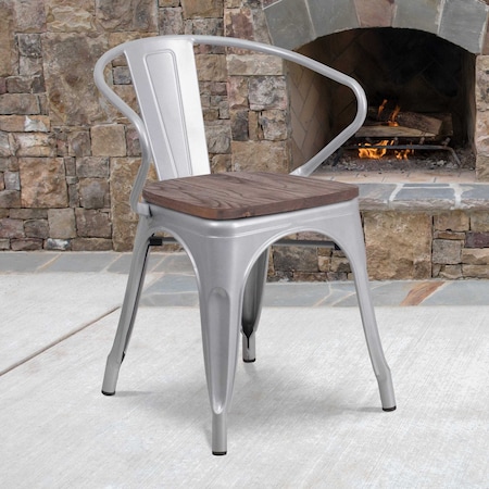 Metal Chair with Arms, Silver MPN:CH-31270-SIL-WD-GG