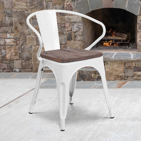 Metal Chair with Arms, White MPN:CH-31270-WH-WD-GG