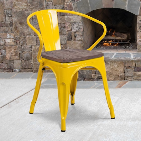 Metal Chair with Arms, Yellow MPN:CH-31270-YL-WD-GG
