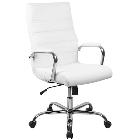Contemporary Chair White High Back Exec Chair, Fixed Arms, 18-1/4