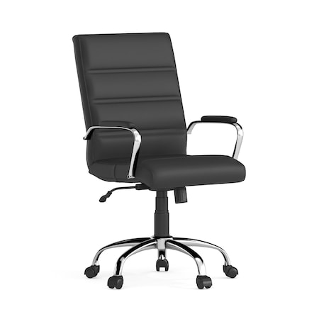 Contemporary Chair Black Mid-Back Exec Chair, Fixed Arms, 18-1/4