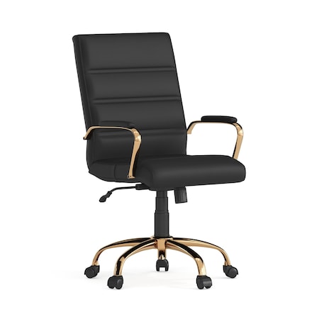 Black Leather Gold Frame Mid-Back Chair MPN:GO-2286M-BK-GLD-GG