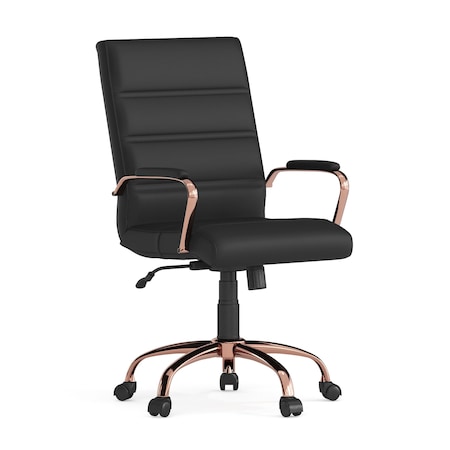 Black Leather Rose Gold Frame Mid-Back Chair MPN:GO-2286M-BK-RSGLD-GG