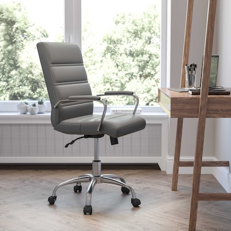 Mid-Back Gray/Chrome LeatherSoft Executive Swivel Chair MPN:GO-2286M-GR-GG