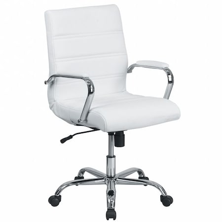 Contemporary Chair White Mid-Back Exec Chair, Fixed Arms, 18-1/4