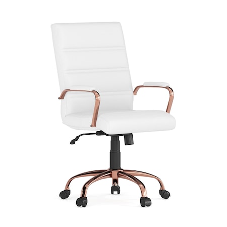 White Leather Rose Gold Frame Mid-Back Chair MPN:GO-2286M-WH-RSGLD-GG