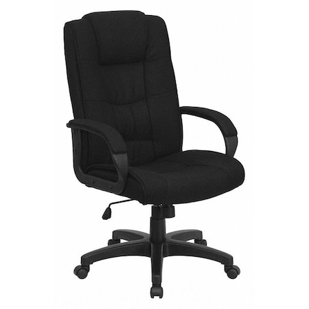 Contemporary Chair Black High Back Exec Fab Chair, Fixed Arms, 18-1/2