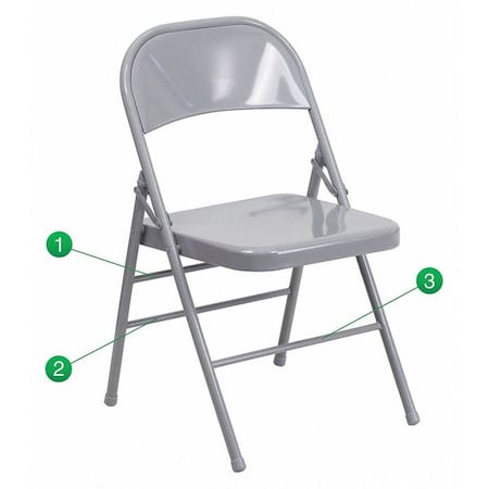 Folding Chair, Metal, Gray MPN:HF3-MC-309AS-GY-GG