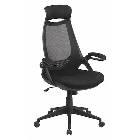 Contemporary Chair High Back Exec Mesh Chair, Black, Adjustable Arms, 18-1/2